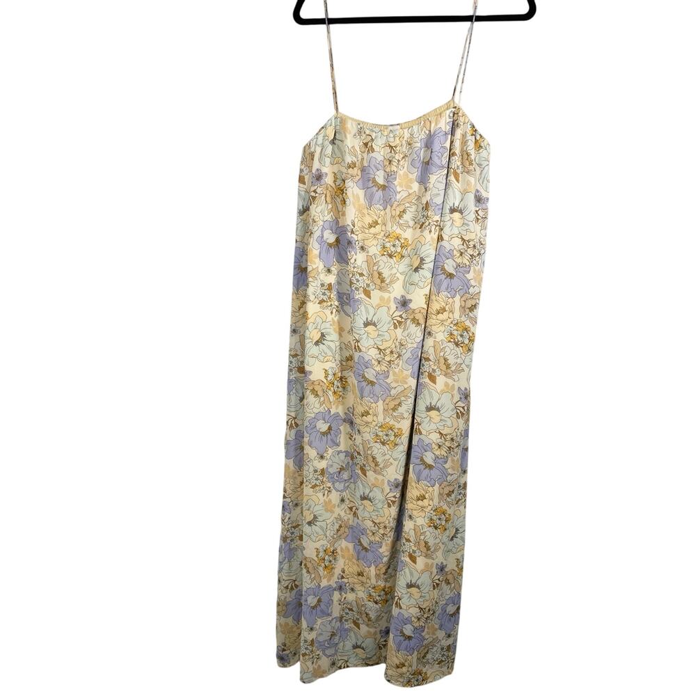 Emelia, Size XL, Peach & Purple Floral Maxi Dress, Spaghetti Straps, Cottagecore